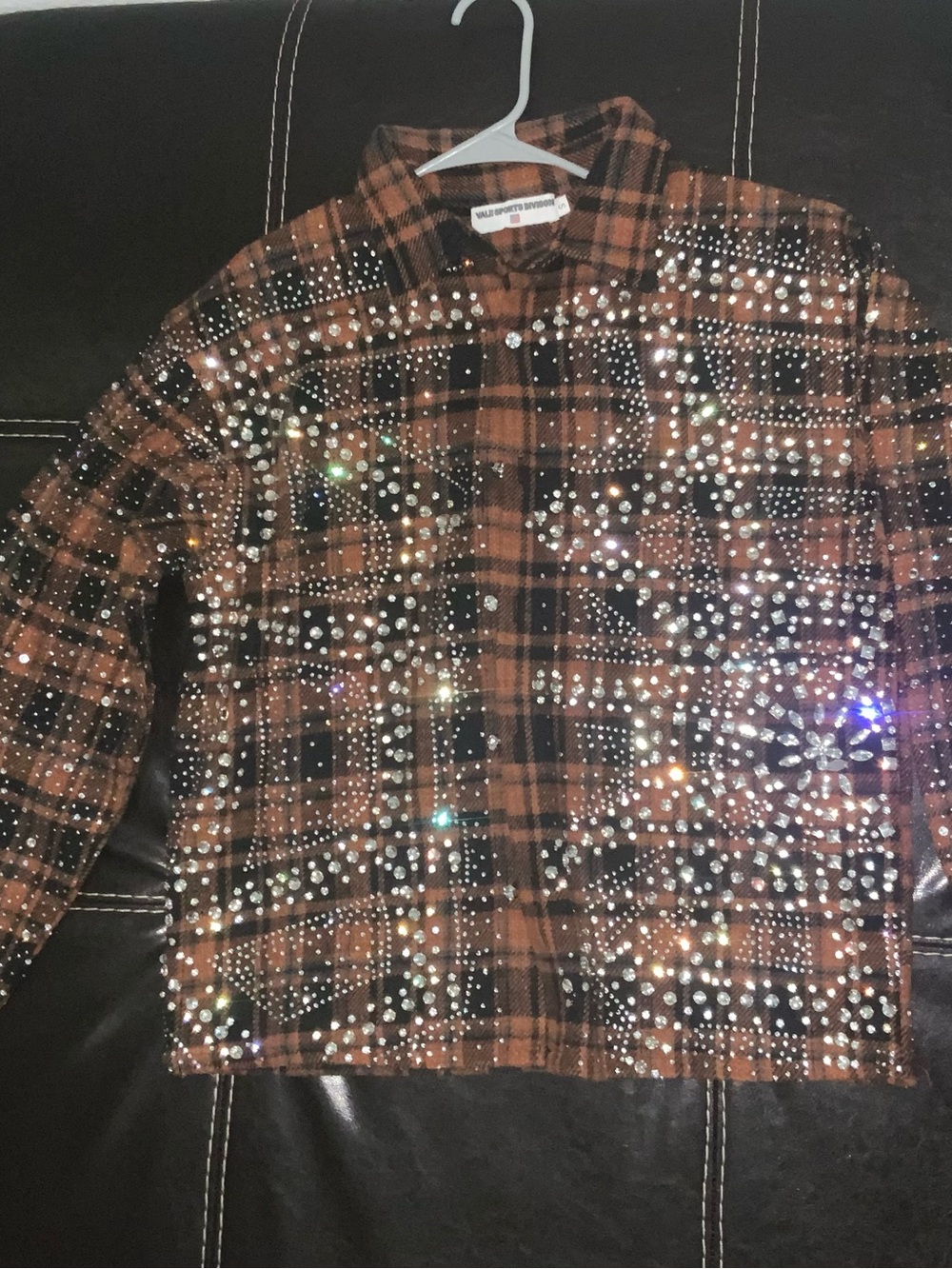 Valentino Brown and Black Plaid Crystal-Studded Kids Jean Jacket